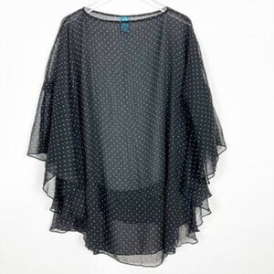 D Swim Cover Up Women's Small Black White Sheer Polka Dot Batwing Sleeve Capelet